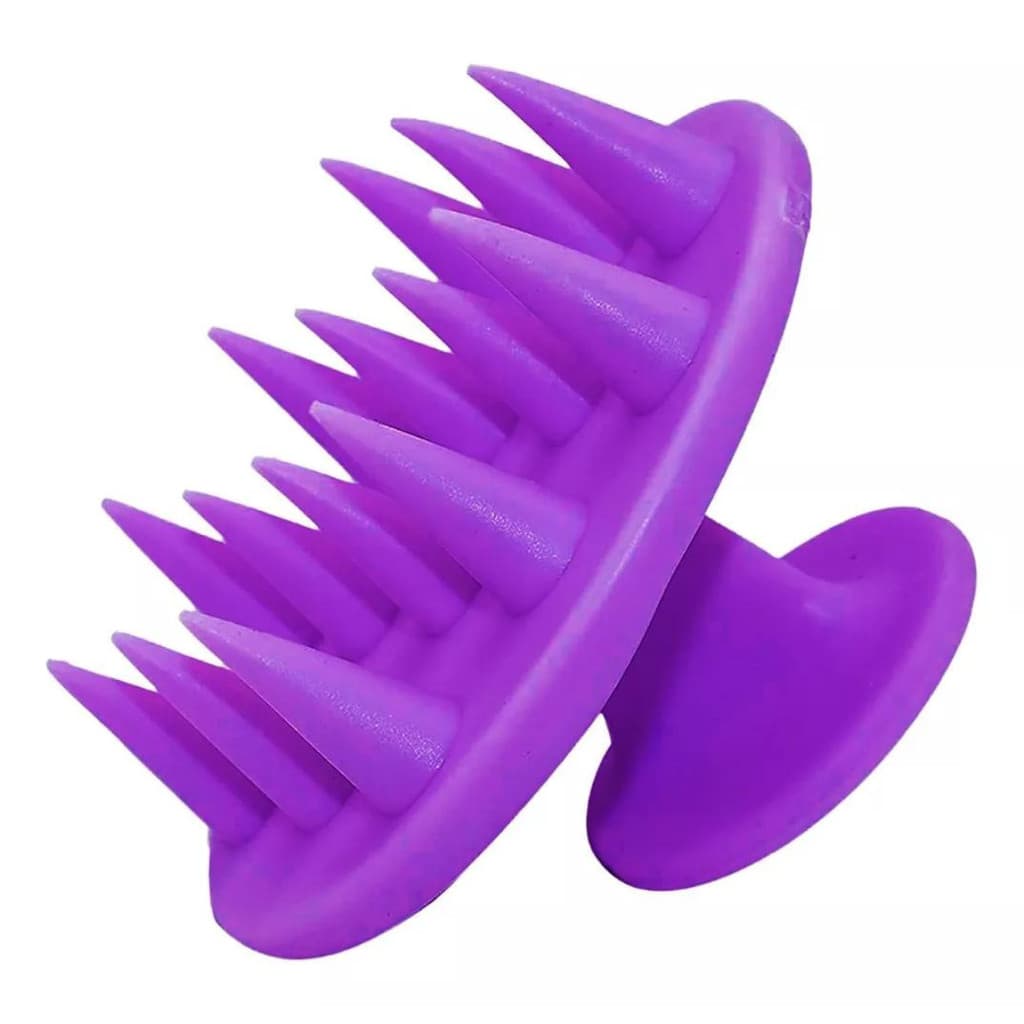 Escova Massageadora de Couro Cabeludo Roxa Anti Caspa e Anti Queda de Cabelo