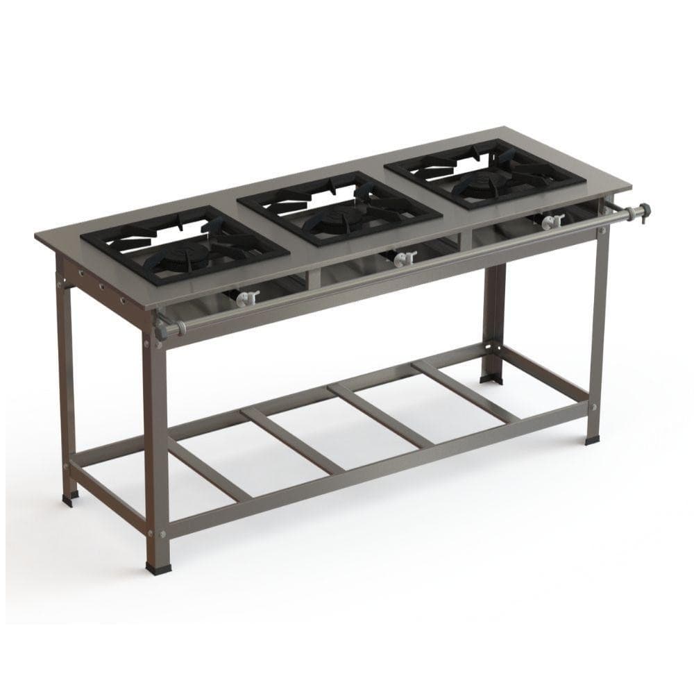 Fogão Industrial Inox com 4 Queimadores em Mesa de Metal