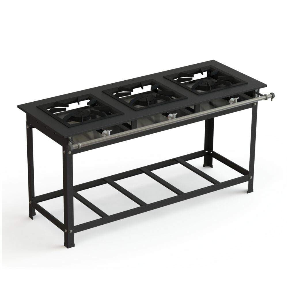 Fogão industrial 40x40 com 3 bocas alta pressão JS Martins, preto