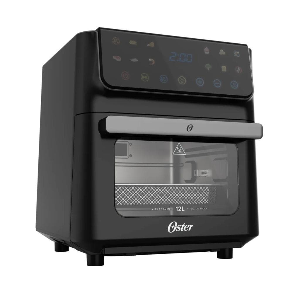 Fritadeira Oster 3 em 1 12L preta com display digital e porta de vidro transparente