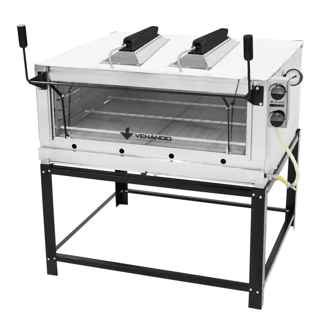 Forno industrial a gás Venâncio FIRIV90 com infravermelho, 90cm de lastro, aço inoxidável, preto e branco