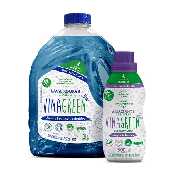 Combo Vinagreen Lava Roupas 3 l + Amaciante Concentrado Lavanda 500 ml