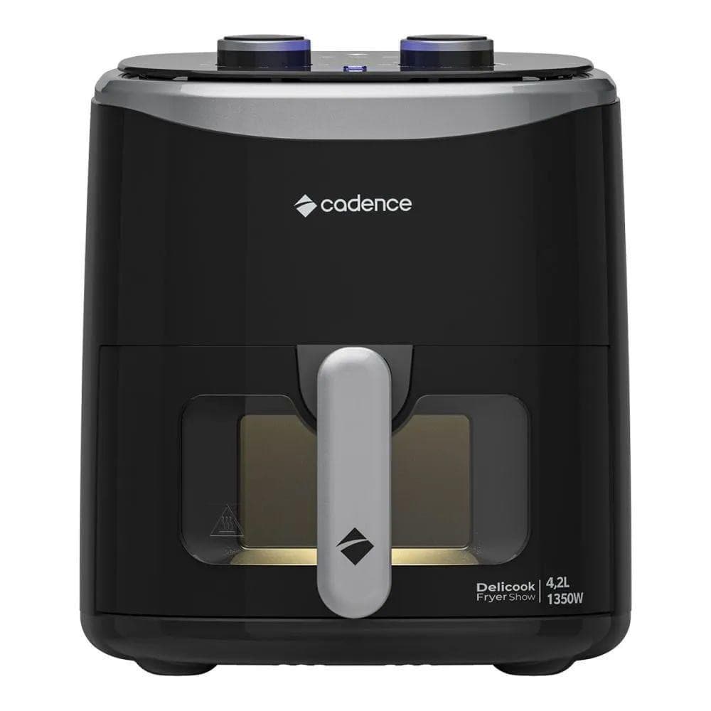 Fritadeira sem óleo Cadence Delicook Fryer Show 4,2L, preta e cinza, 1350W, com visor