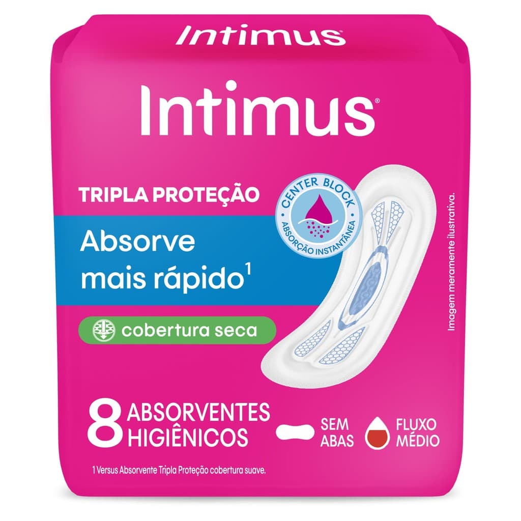Absorvente Intimus Tripla Proteção Fluxo Médio Cobertura Seca Sem Abas Com 8 Unidades