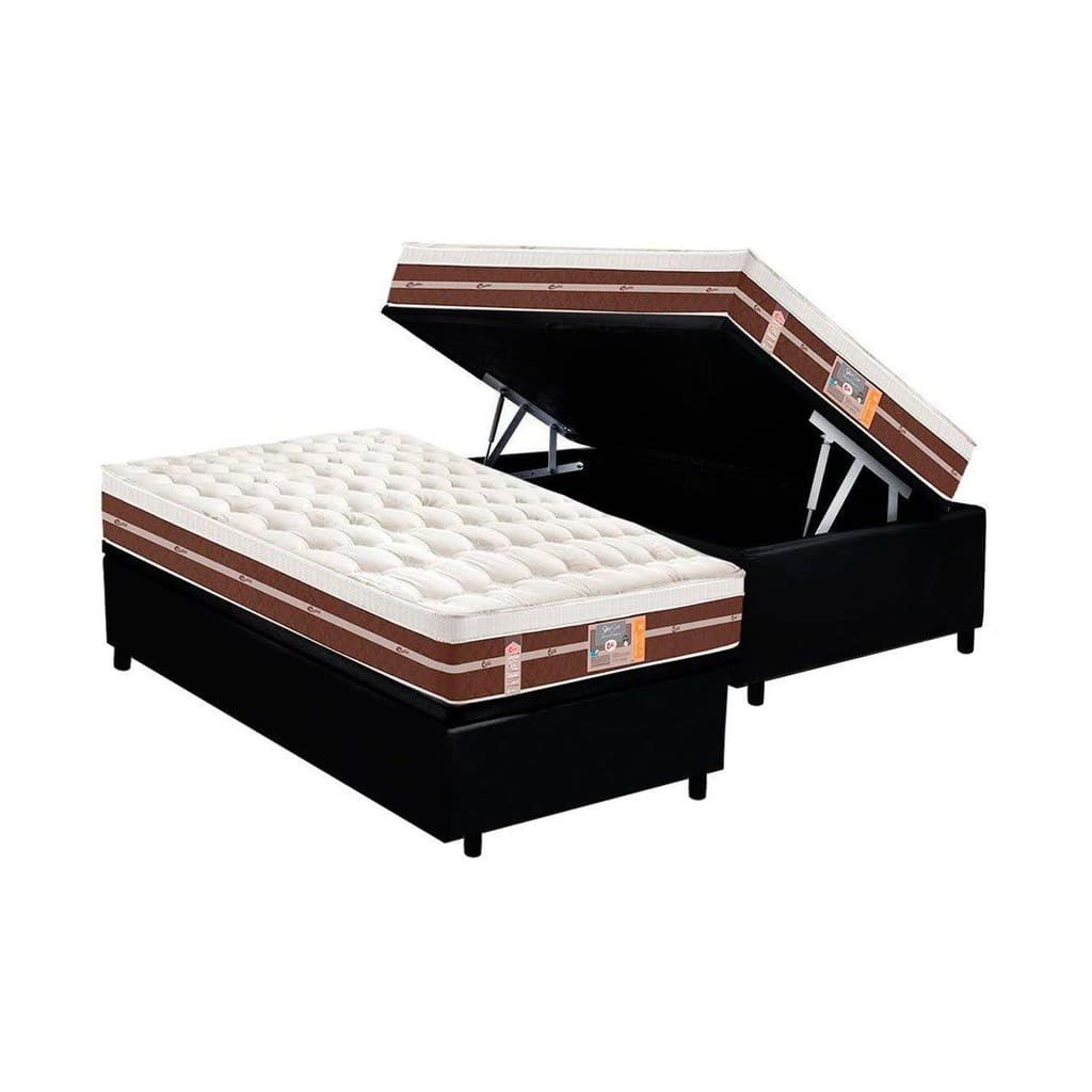 Cama Box Baú Solteiro: Colchão Molas Ensacadas Castor Pocket Silver Star Air Híbrido + Base CRC Courano Black(88x188)