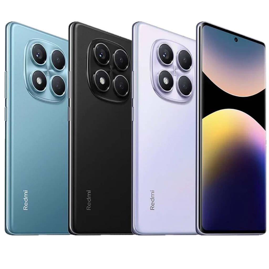 Smartphone Xiaomi Redmi Note 14 Pro 4G, quatro versões de cores, azul, preto, branco, gradiente, quatro câmeras traseiras, marca Redmi.