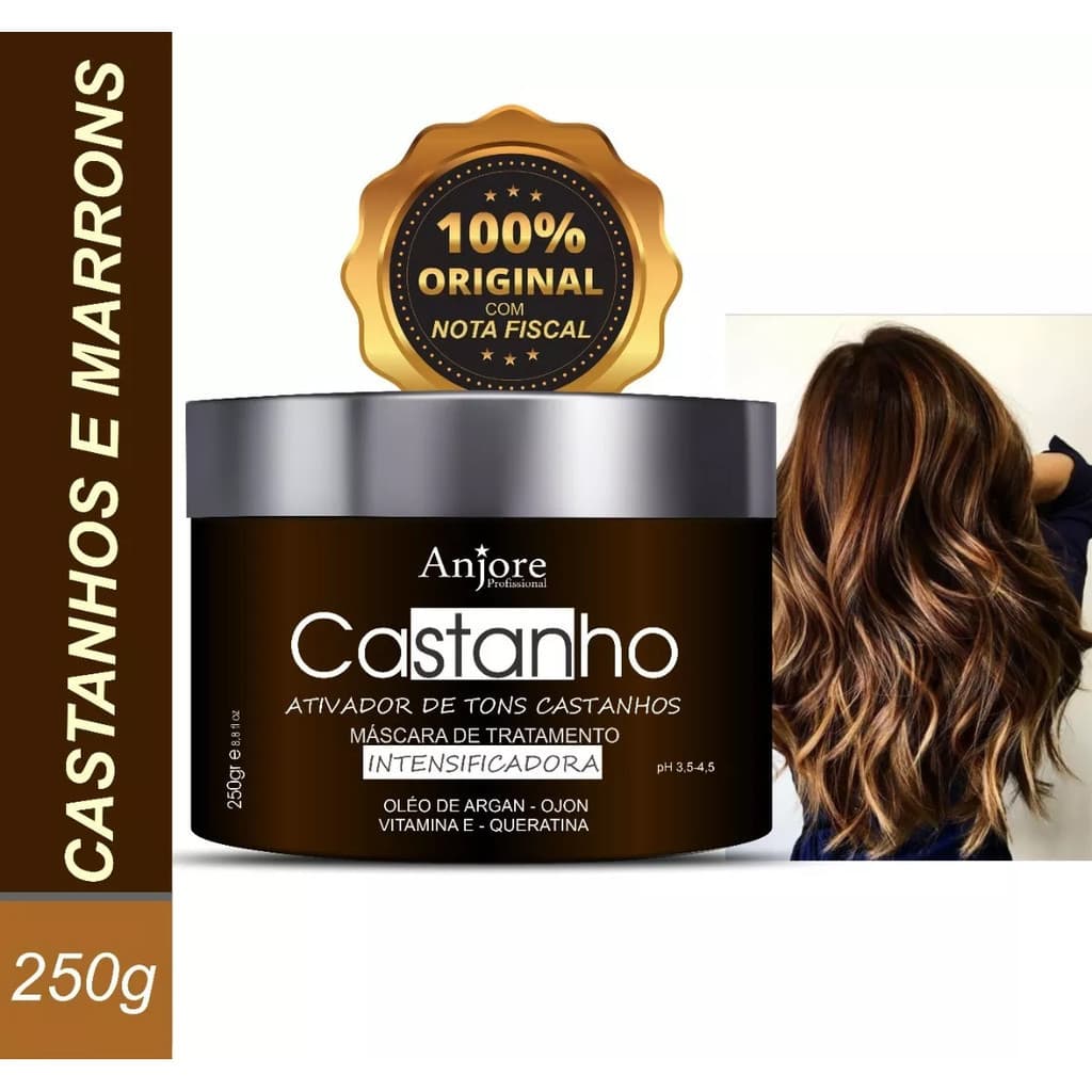 Máscara Castanho Matizadora 250Gr Anjore Intensificador De Cor Marrom E Castanho Com Óleo De Argan