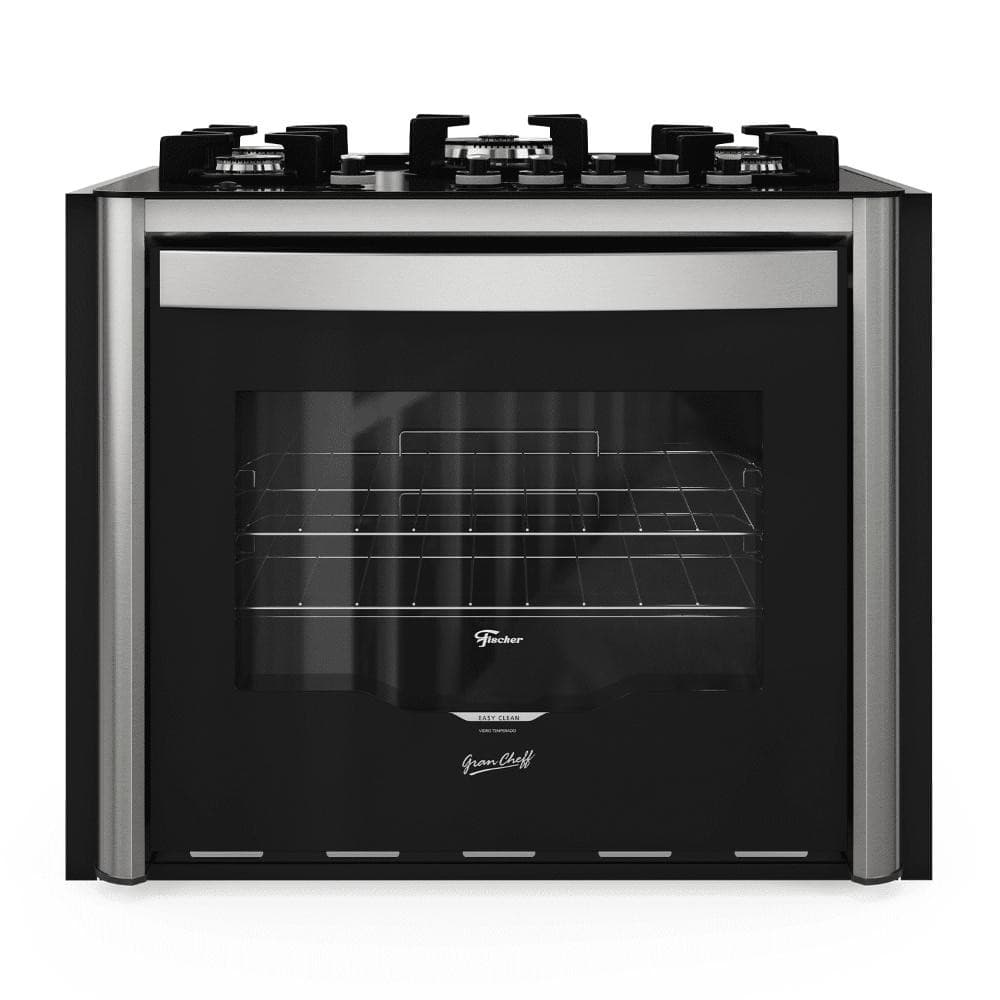 Fogão de embutir 5 bocas a gás Fischer Gran Cheff com mesa de vidro e grill elétrico preto 127V