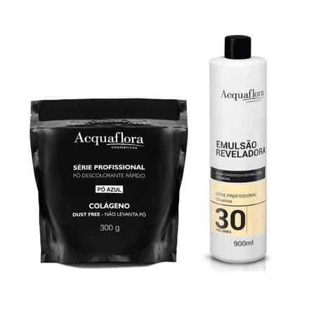 Pó Descolorante 300g + Emulsão Reveladora Água Oxigenada Volume 30 900ml Acquaflora