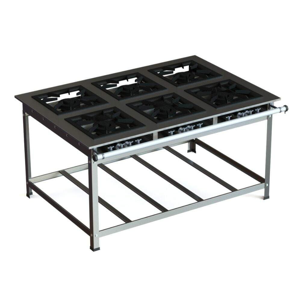 Fogão industrial 40x40 inox 6 bocas baixa pressão JS Martins