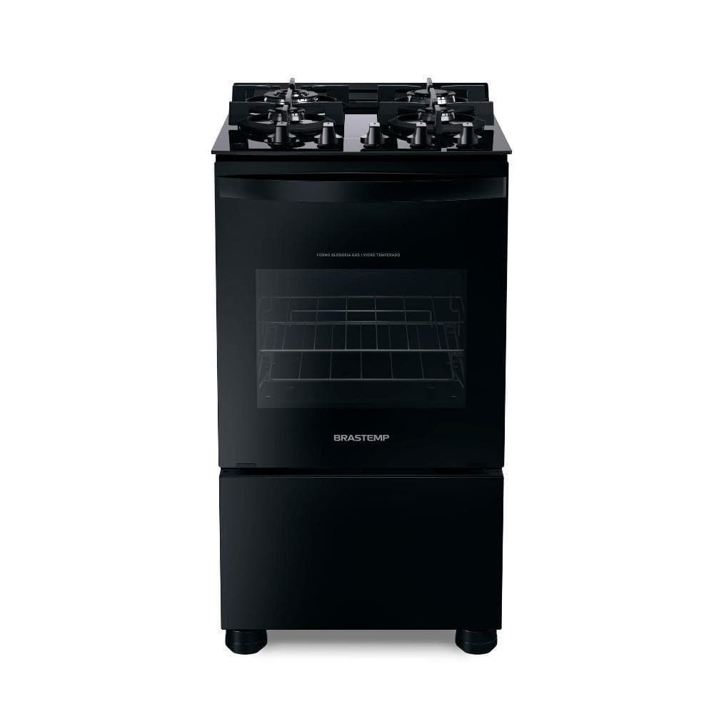 Fogão Brastemp 4 Bocas Mesa De Vidro Preto Bfo4xaeuna Bivolt em ângulo frontal