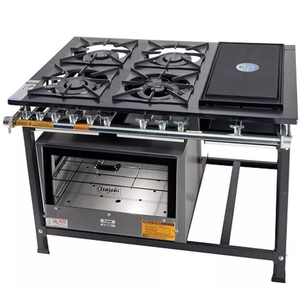 Fogão Industrial Tradicional 30x30 4 Bocas Chapa Com Forno Itajobi Fogão Baixa Pressão 30x30