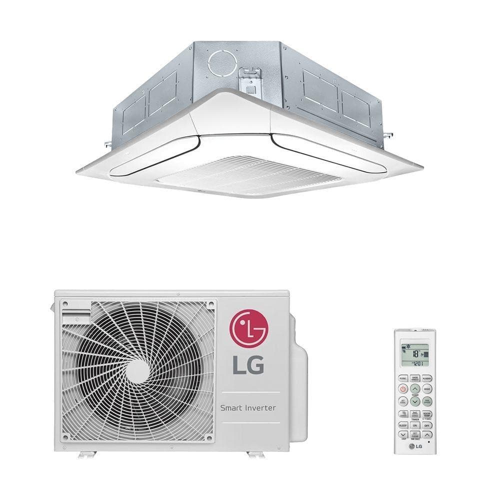 Ar condicionado split LG Inverter 18.000 Btus Q/F 220V com unidade externa e interna, controle remoto e fundo branco