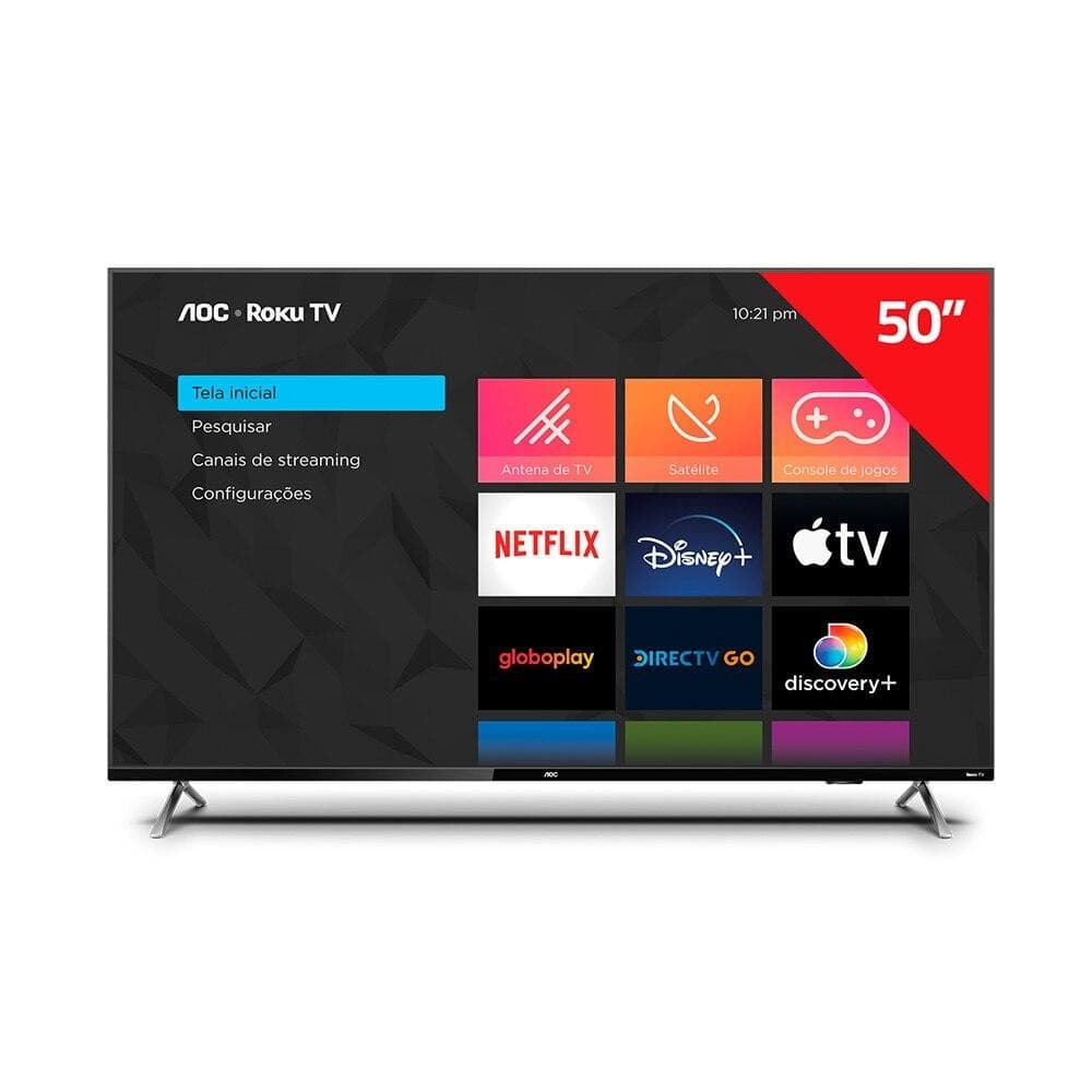 Smart TV AOC 50 polegadas 4K UHD Roku TV com Dolby Atmos, interface de streaming