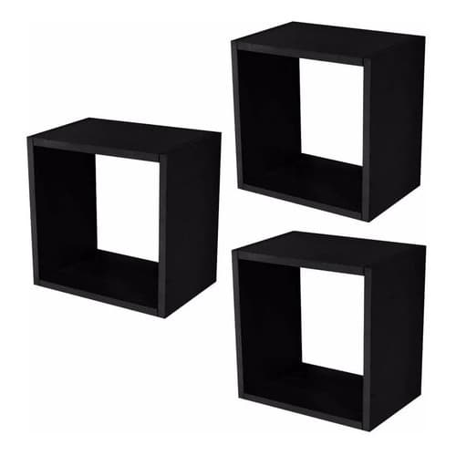 Kit 03 Nichos Decorativo 31x31x15 Prateleira Cubo Sala Preto
