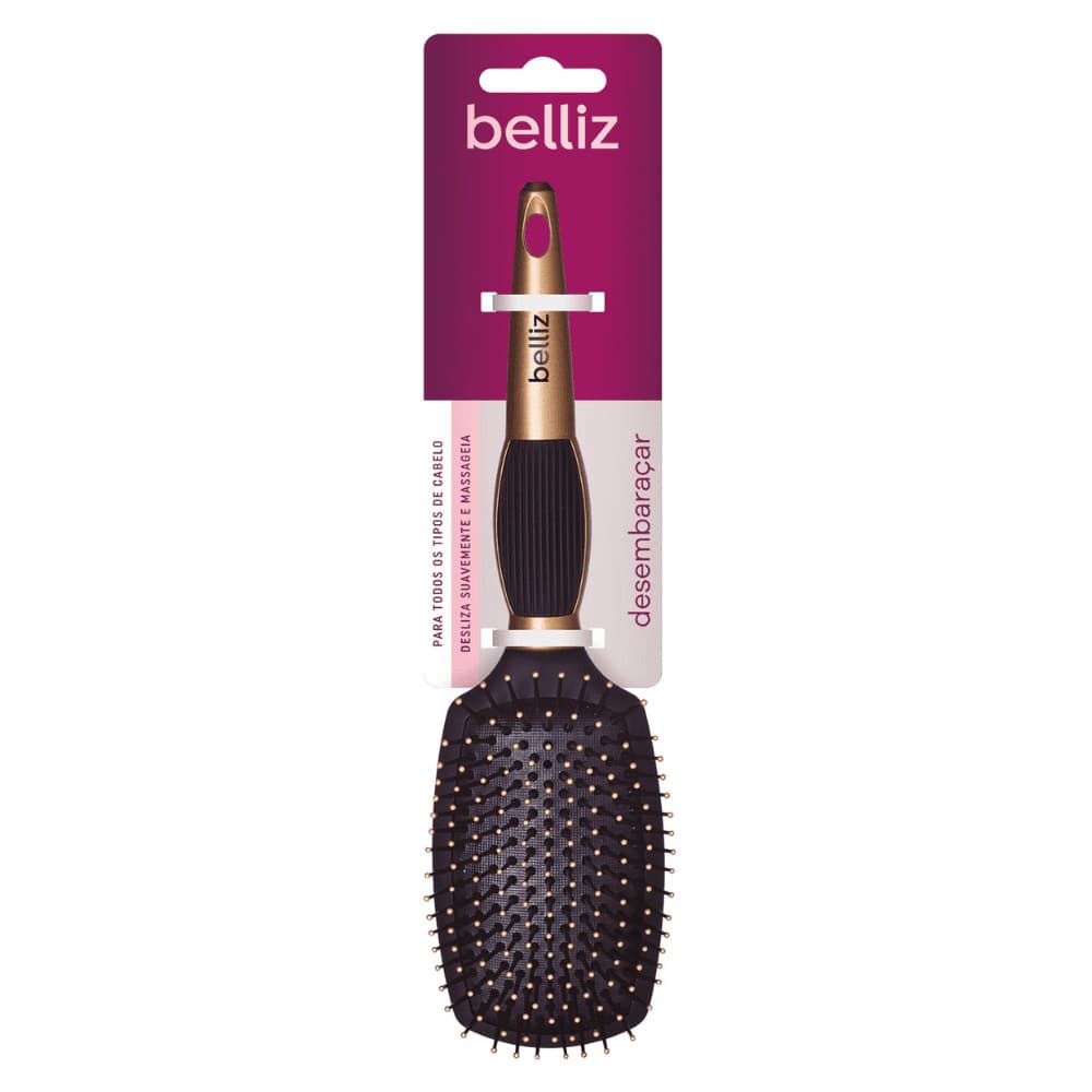 Escova de Cabelo Belliz Black & Gold Racket Média - Belliz