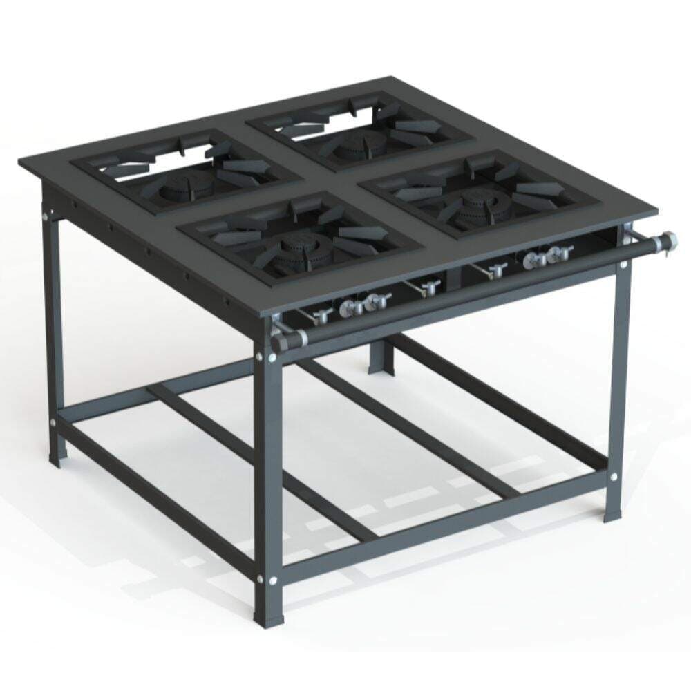 Fogão industrial 40x40 com quatro bocas em fundo branco