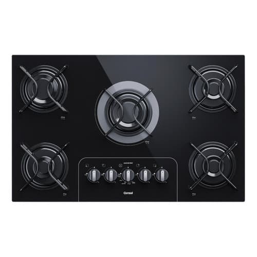Cooktop A Gas 5 Bocas Vidro Preto Bivolt 73x46cm - Consul