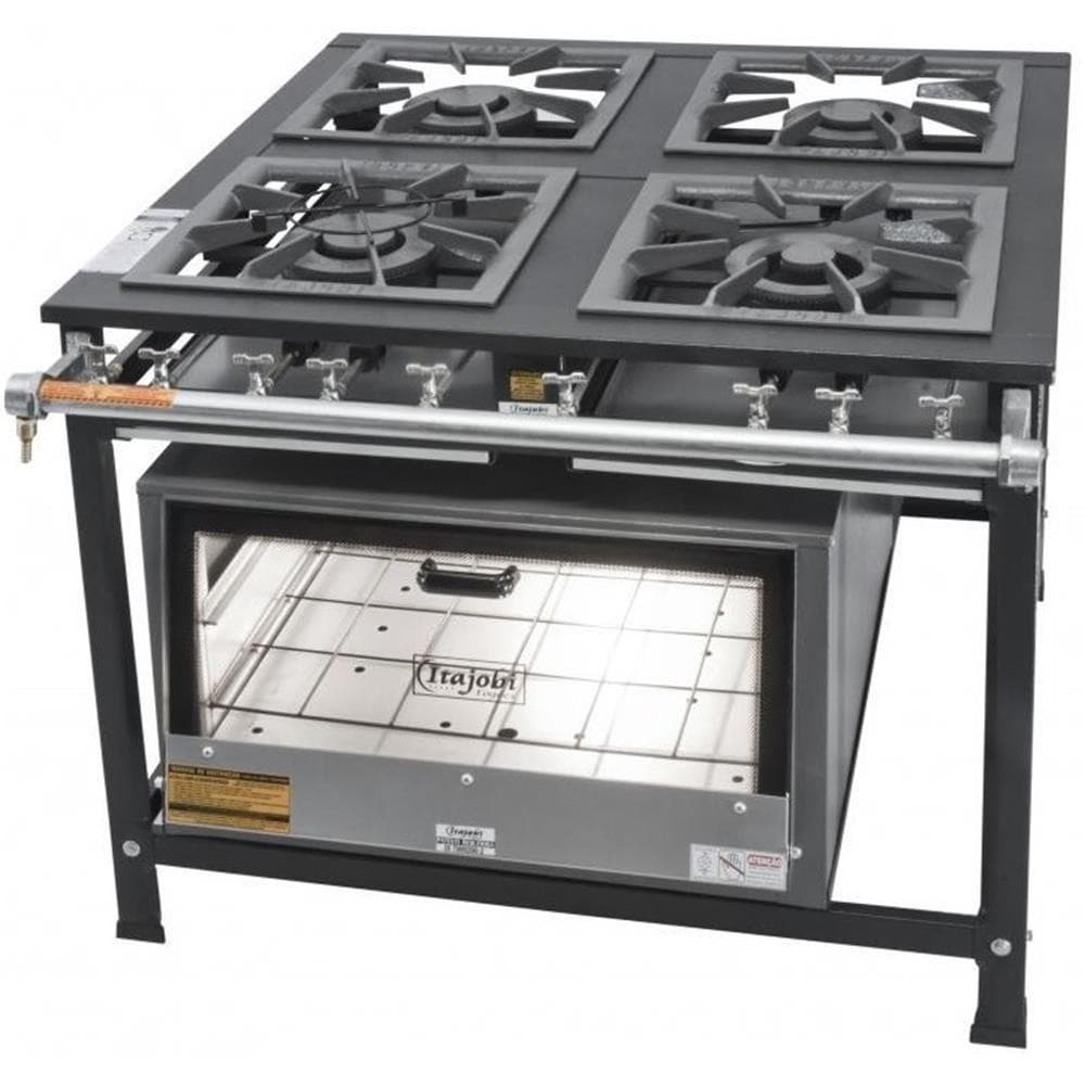 Fogão industrial tradicional 40x40 4 bocas com forno Itajobi