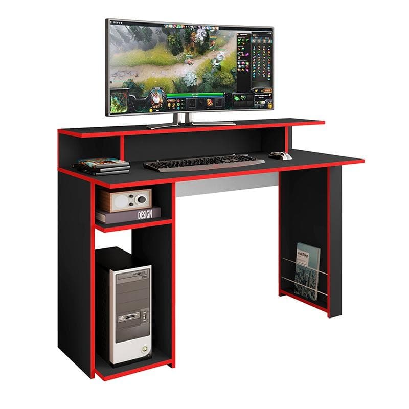 Mesa Escrivaninha Gamer Organizadora Nicho Suporte Para Computador PC Estudos Inspire Preto Vermelho