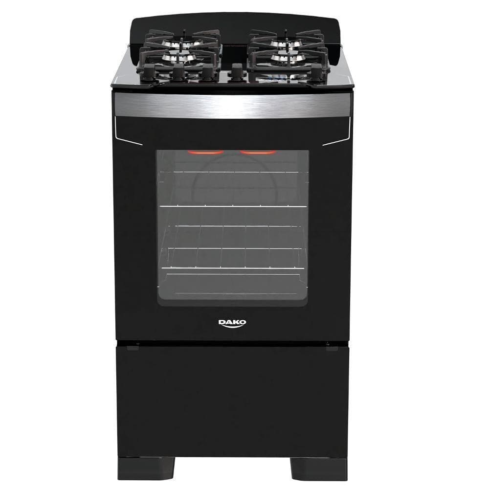 Fogão 4 bocas preto com vidro frontal preto, bivolt, marca DAKO
