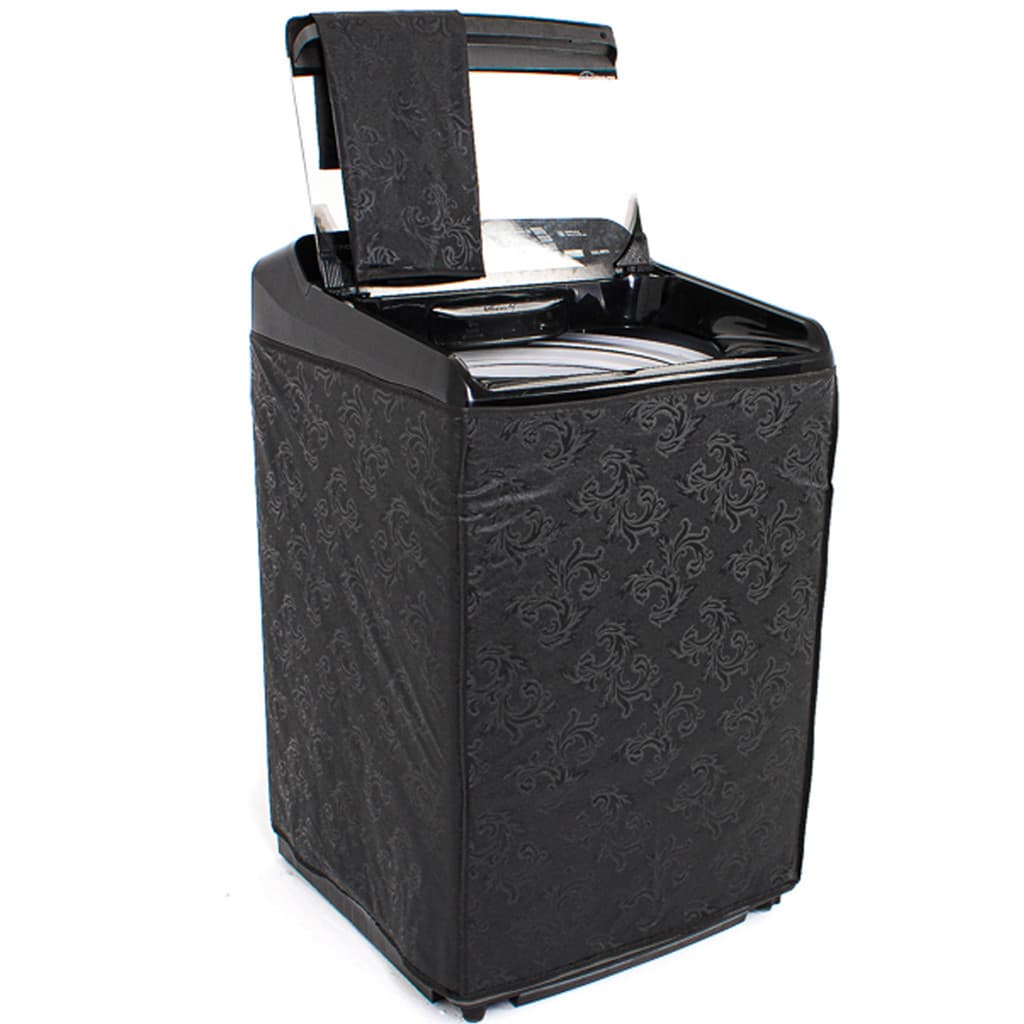 Capa protetora para máquina de lavar roupas 12kg a 18kg, cor preta com estampa floral