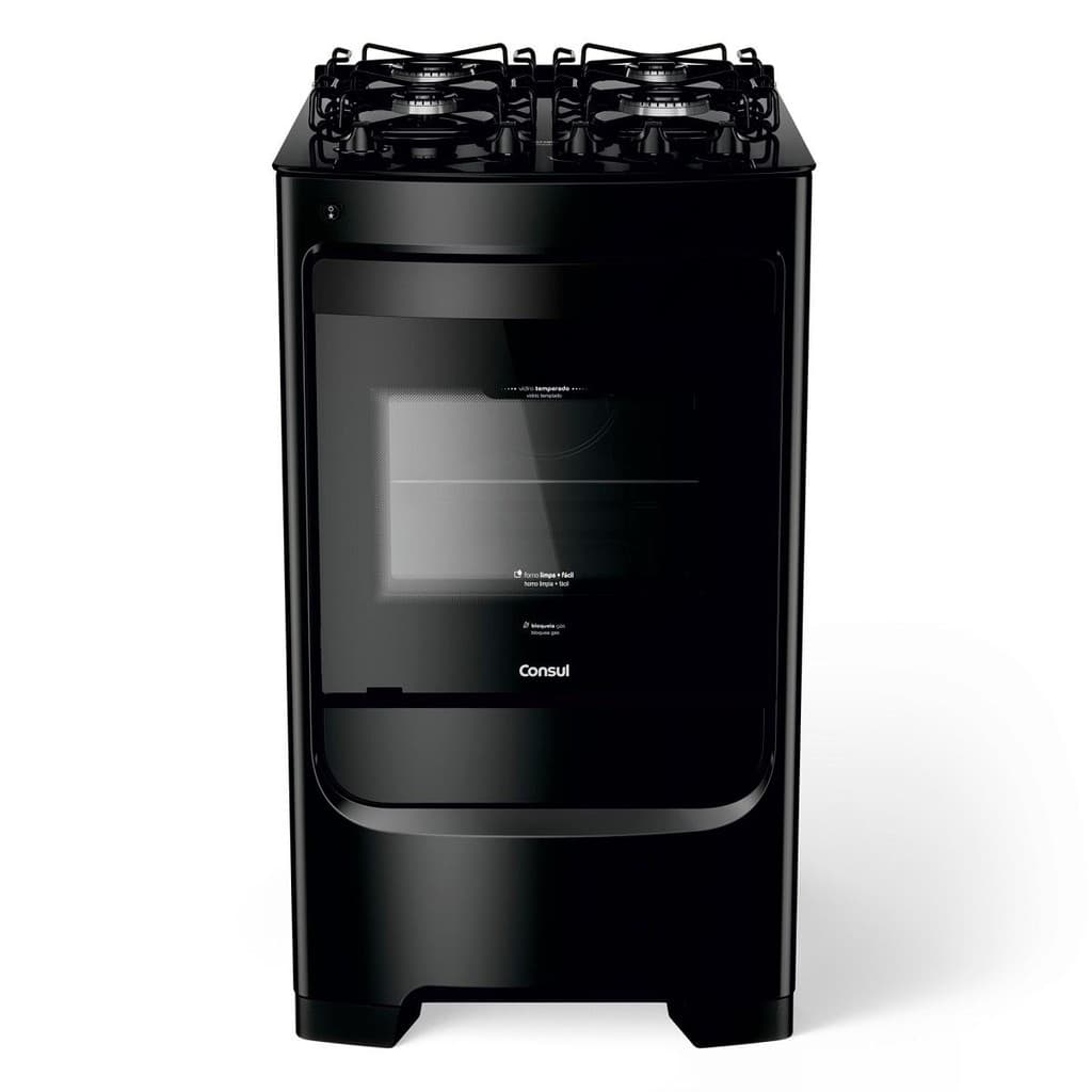 Fogão Consul 4 Bocas com Mesa de Vidro e Grades Individuais Super Estáveis Preto