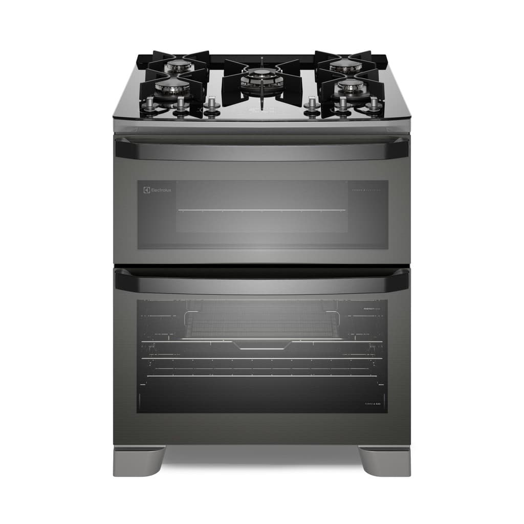 Fogão 5 bocas Electrolux Cinza Expert Função Air Fryer, 2 Fornos, Grill e Timer (FE5AD)