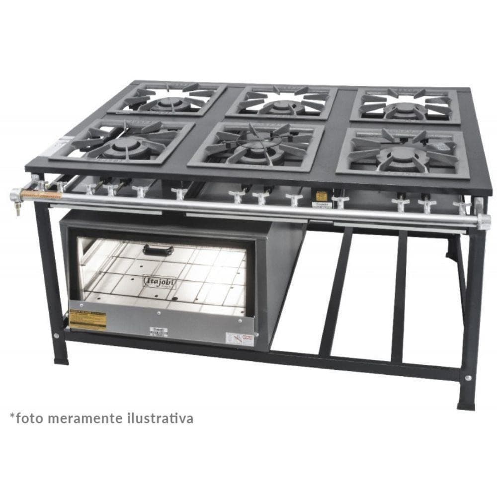 Fogão Industrial Tradicional 40x40 6 Bocas Com Forno Itajobi Fogão Baixa Pressão