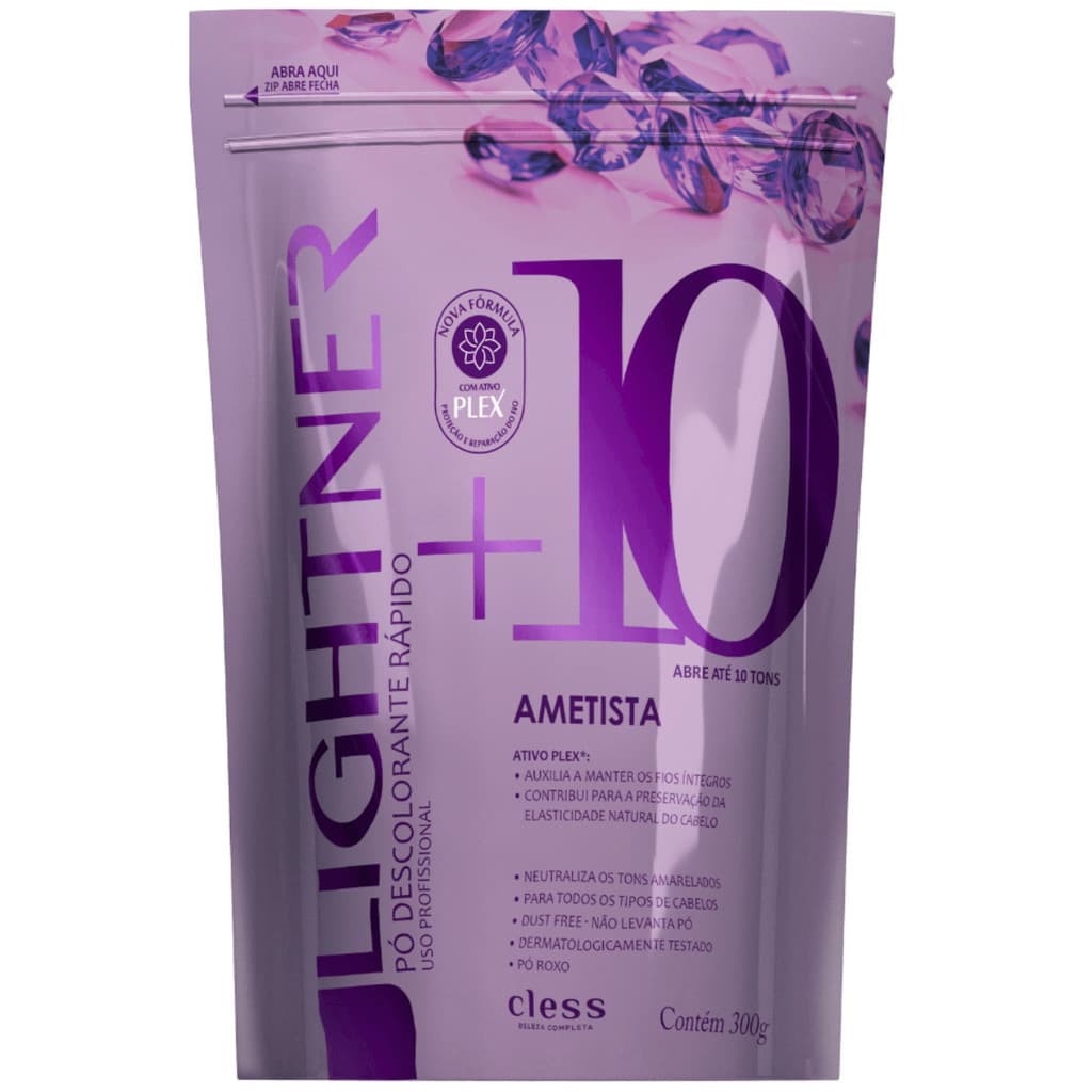 Pó descolorante rápido +10 Ametista abre até 10 tons neutraliza amarelado 300 gr