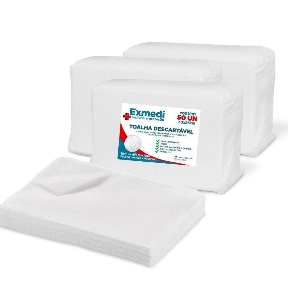 Kit com 100 lenços toalhas descartáveis brancas Exmedi