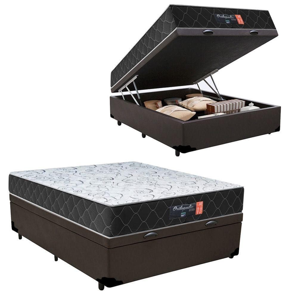 Cama Box Baú Casal + Colchão Semi Ortopédico Extra Firme Espuma D33 Colchões 72x138x188