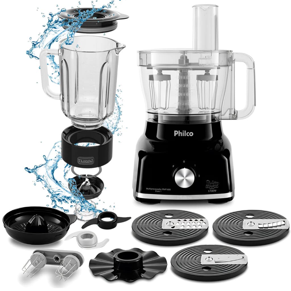 Multiprocessador Pro 9 Em 1 Batedeira Philco 1700w Copo de Vidro Exclusivo Limpa Facil