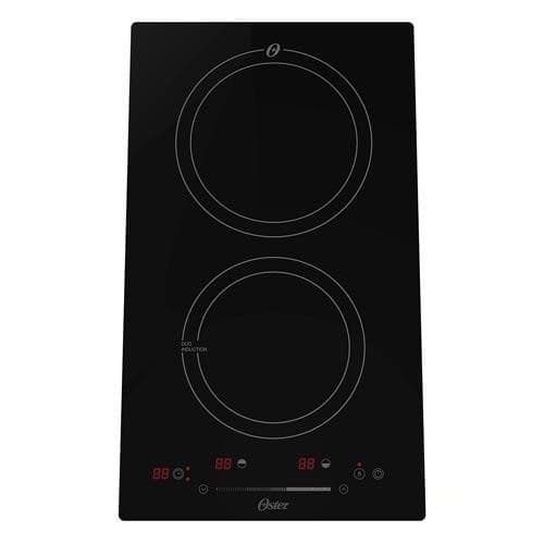 Cooktop de indução Oster em vitrocerâmico com duas bocas e painel touch screen 2 em 1, preto