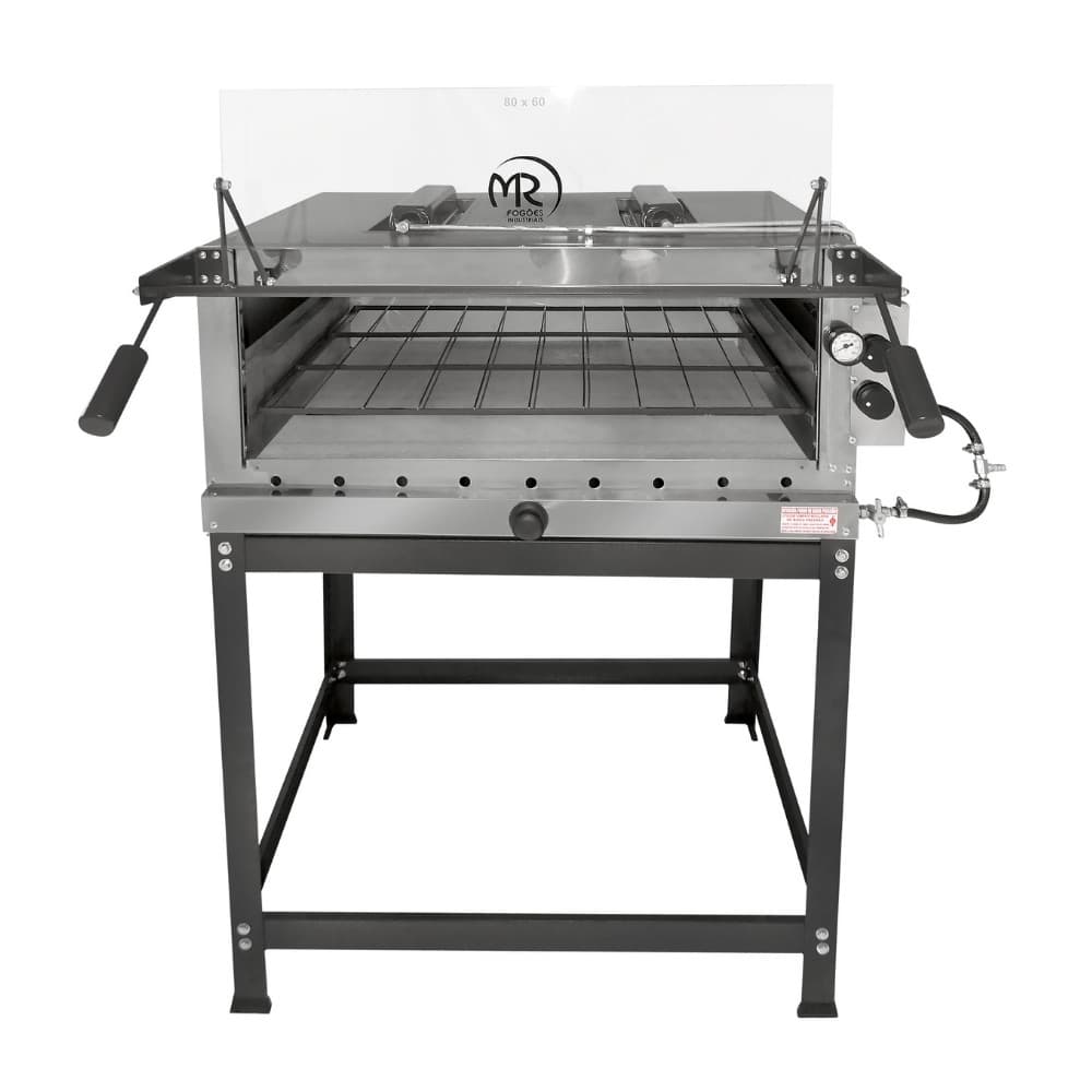 Forno de pizza industrial à gás MR Fogões 80x60cm com infravermelho, aço inoxidável e vidro transparente