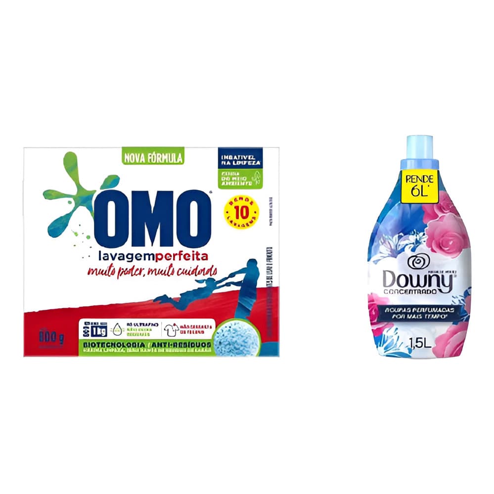 Kit Lava Roupas Omo Lavagem Perfeita 800g + Downy 1,5l