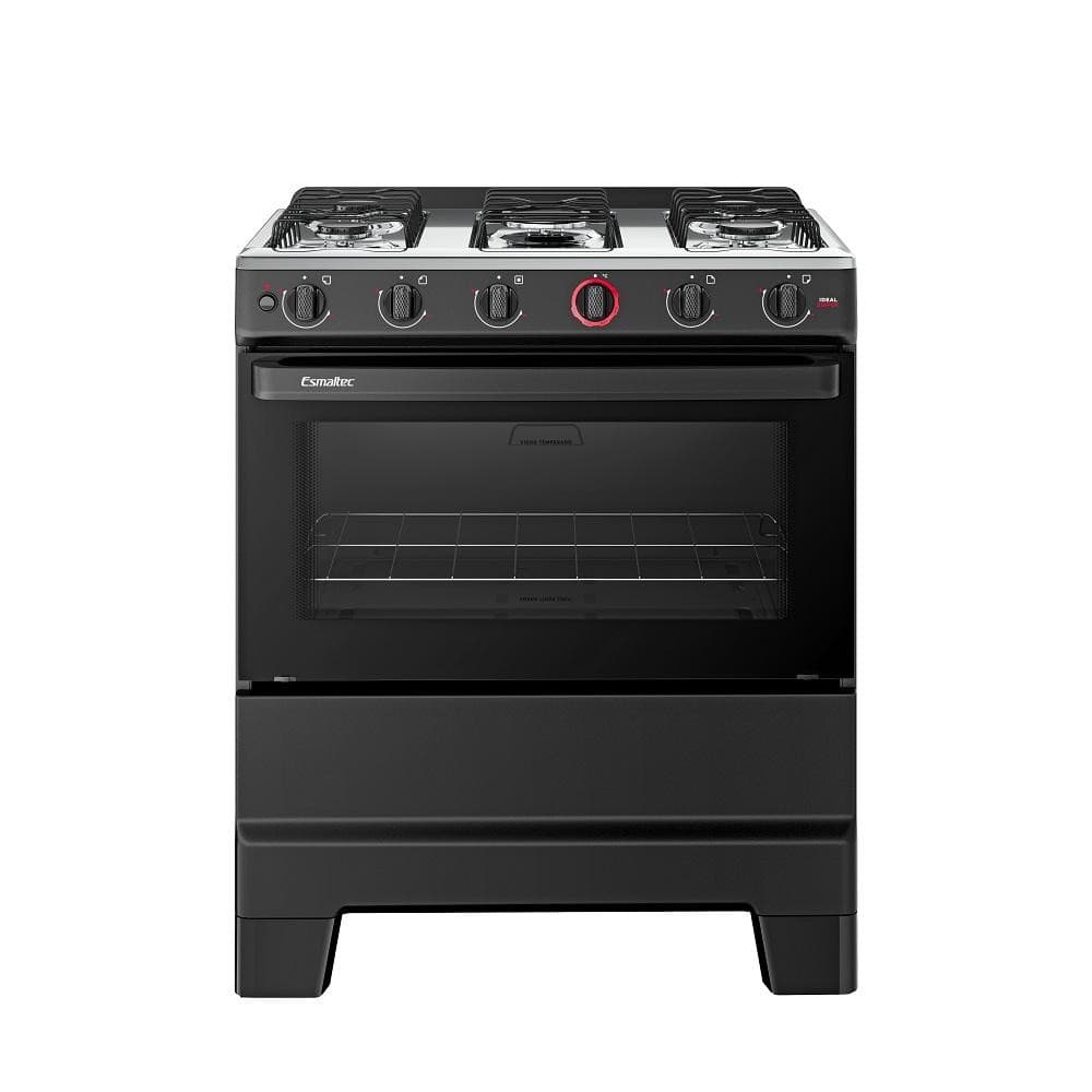 Fogão Esmaltec 5 Bocas Ideal Super Mesa de Aço Inox Preto F5IAP - Bivolt, aço inoxidável, quatro queimadores, forno, logo Esmaltec
