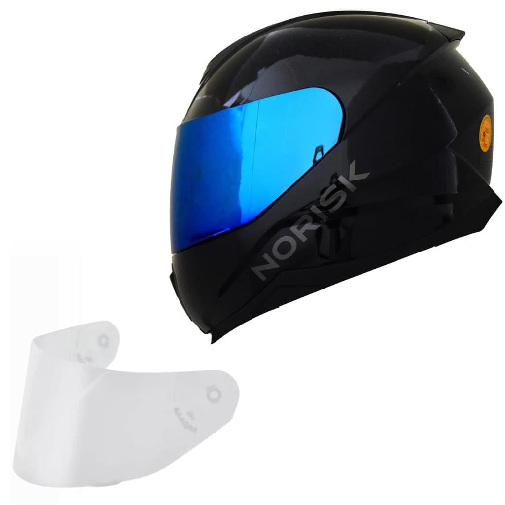 Capacete Moto Masculino Norisk Razor Preto Viseira Azul