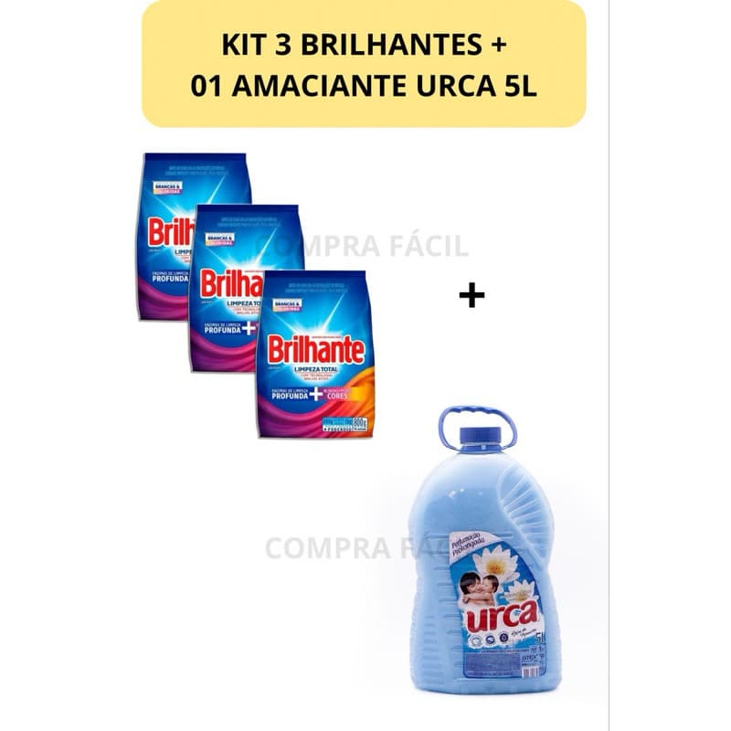 Kit Completo de Limpeza com 3 Sabões em Pó Brilhante e 1 Amaciante Urca 5L