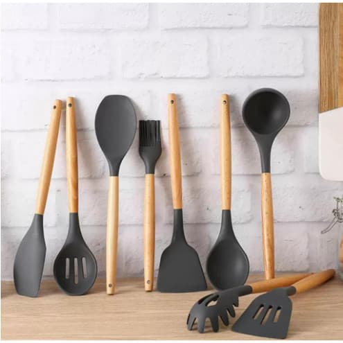Kit 12 conjunto utensílios Silicone De Cozinha Colher escumadeira concha escumadeiras fouet espatula
