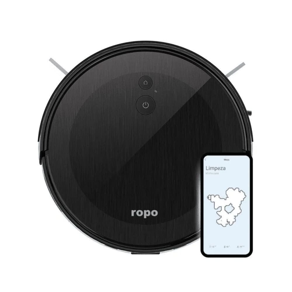 Robô Aspirador Ropo Smart Pet em Preto com Aplicativo de Limpeza