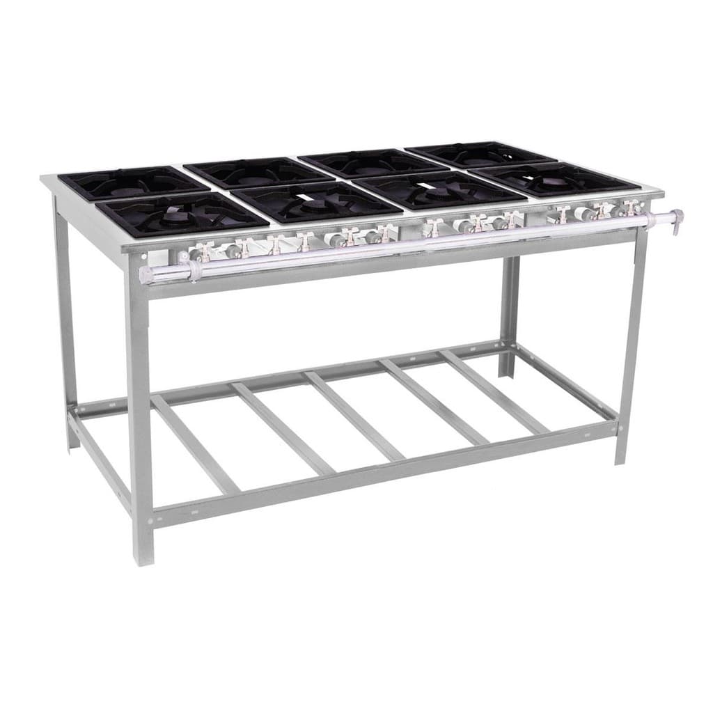 Fogão Industrial Profissional Extra Inox 8 Bocas 4 Duplas Com Espera Para Forno Ei8d4e - Venâncio