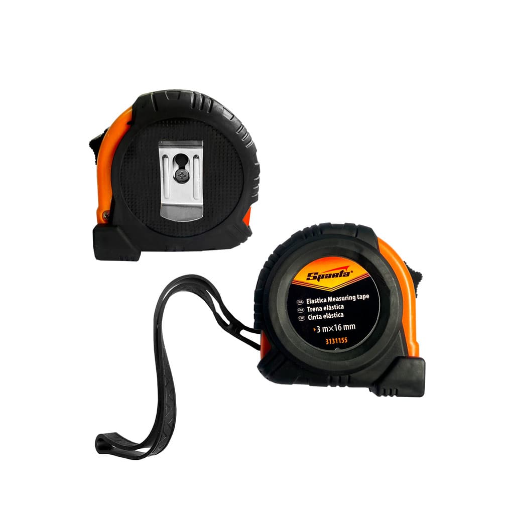 Trena de aço emborrachada 3 metros x 16mm, Sparta, com clipe de metal, cor preto e laranja