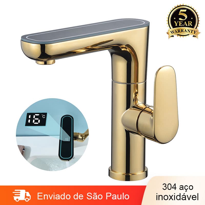 Torneira Inteligente Led Moderna com Display de Temperatura  Para Banheiro Quente Frio cor our