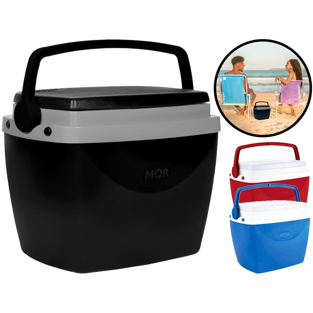 Caixa Térmica 6 Litros Mor Cooler Com Alça Trava Para Pesca Camping Praia Lazer Preto Vermelho Azul