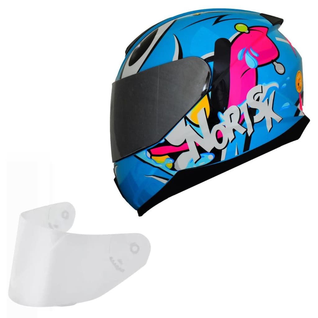Capacete Feminino Norisk Razor Mad Azul  Viseira Prata
