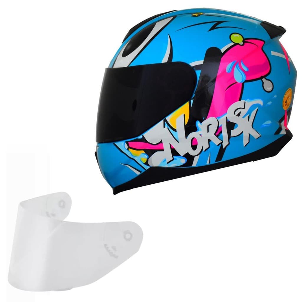 Capacete Feminino Norisk Razor Mad Azul Fechado Viseira Fume