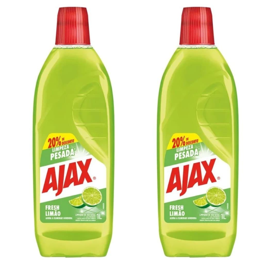 Limpador Perfumado Ajax Limpeza Pesada Fresh Limão 1 Litro Kit com 2