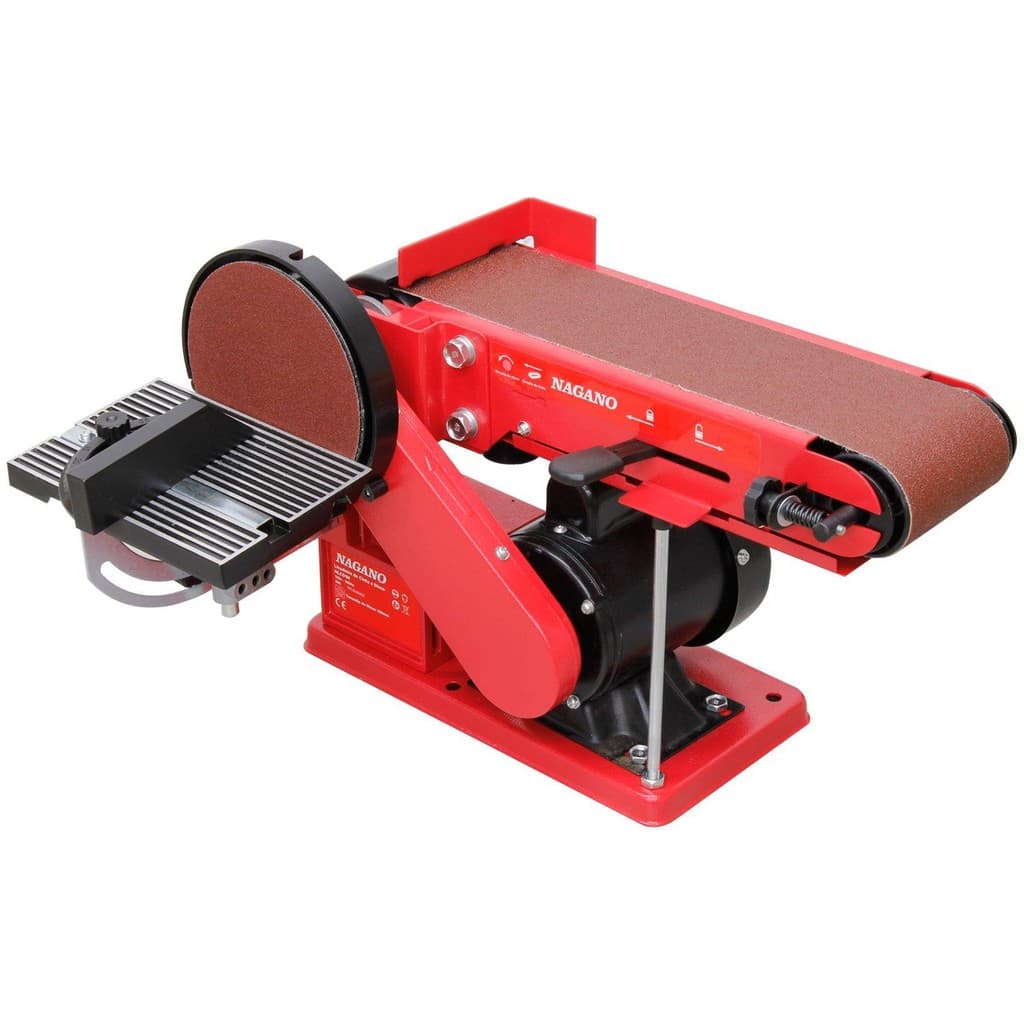 Lixadeira de Cinta Disco de Bancada 350w 110v Nagano, Vermelha, com Disco de Lixa Marrom