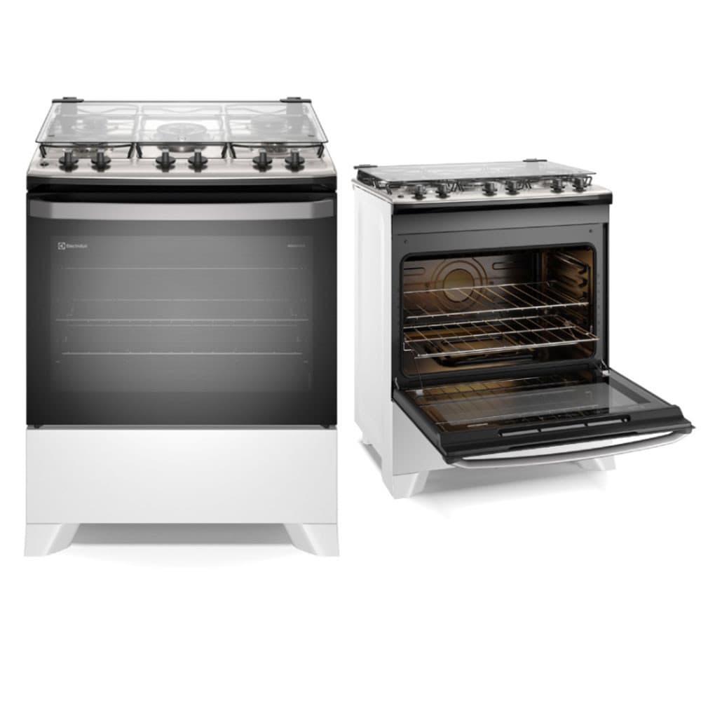 Fogão Electrolux FE5IB 5 Bocas com Tampo de Vidro, forno aberto
